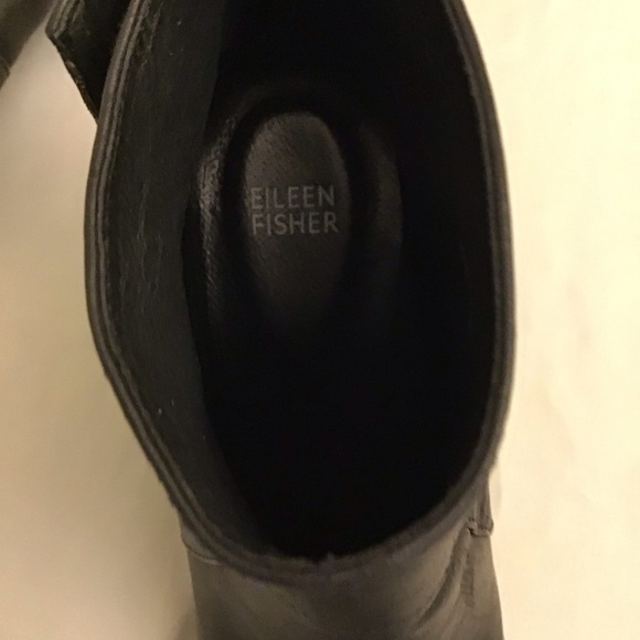 Eileen Fisher 9.5 Ankle Boots Women’s Leather Booties Black Chunky Block Heels - Picture 8 of 12